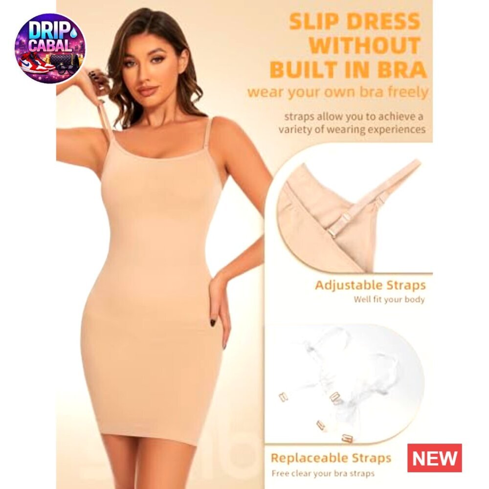 Seamless Shapewear Slip Dress Tummy Control Adjustable Straps Elegant Minimal - Picture 3 of 6